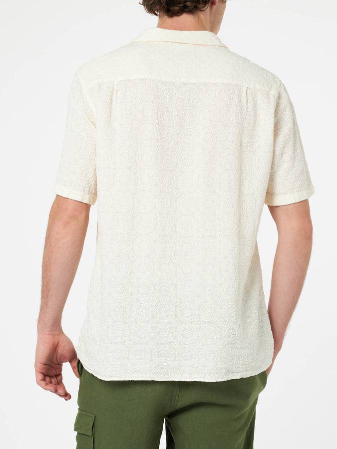 Mc2 Saint Barth Camicia da uomo in lino Kalea con ricamo fiori Outlet
