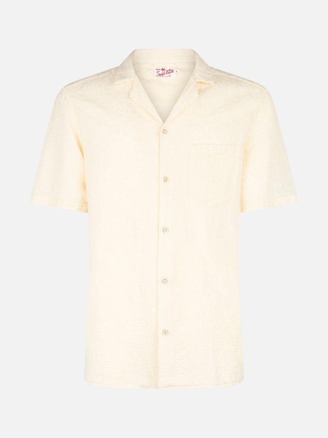 Mc2 Saint Barth Camicia da uomo in lino Kalea con ricamo fiori Outlet