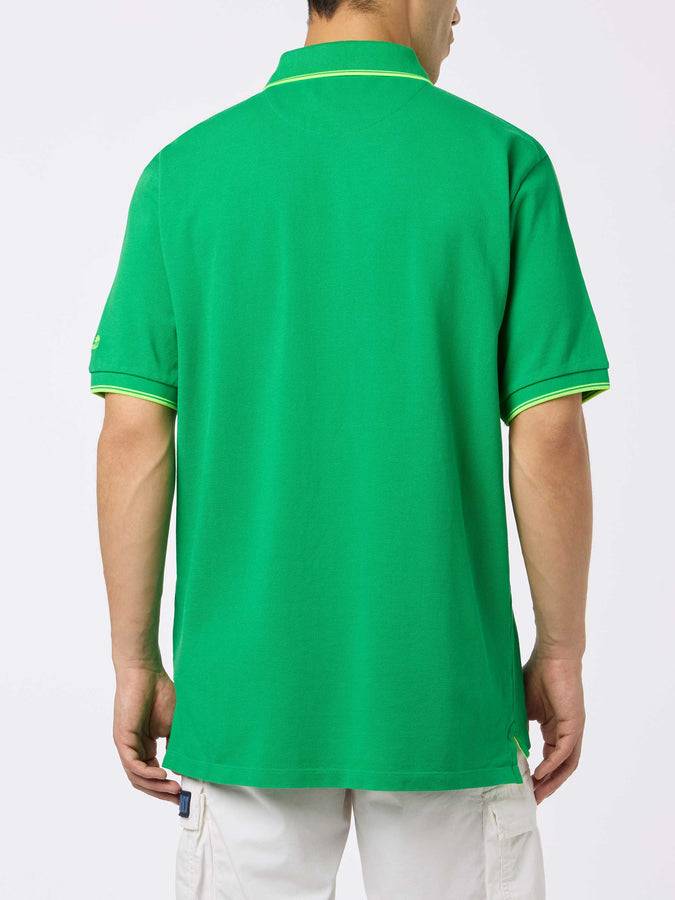 Mc2 Saint Barth Man green cotton piquet polo shirt Beverly Hills with palm embroidery Offerte