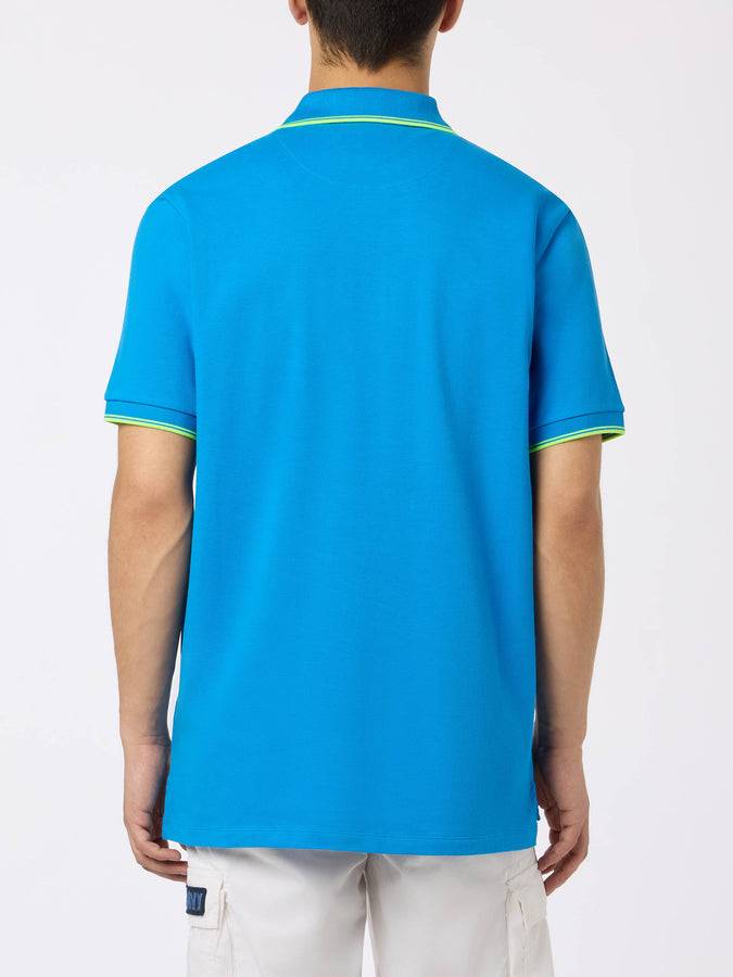 Mc2 Saint Barth Man bluette cotton piquet polo shirt Beverly Hills with palm embroidery Hotsell