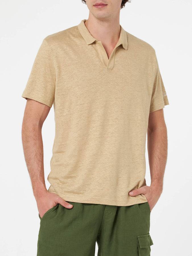 Mc2 Saint Barth Polo da uomo in lino beige Fraser In Saldo