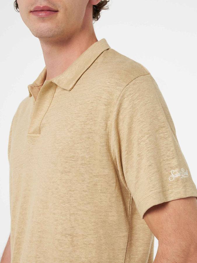 Mc2 Saint Barth Polo da uomo in lino beige Fraser In Saldo