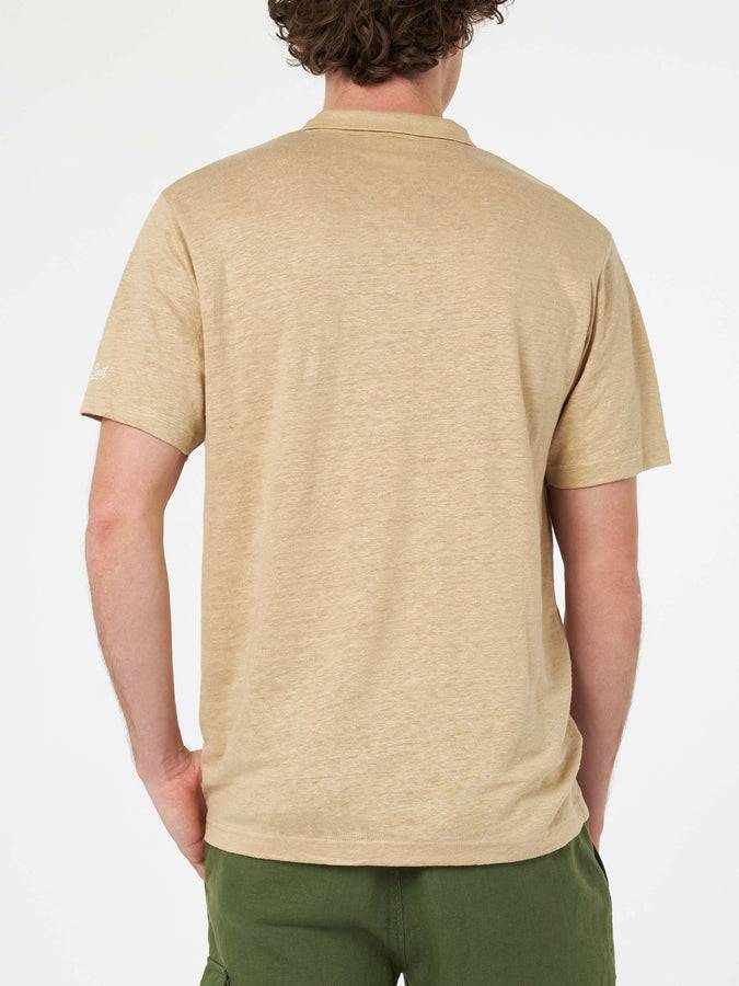 Mc2 Saint Barth Polo da uomo in lino beige Fraser In Saldo