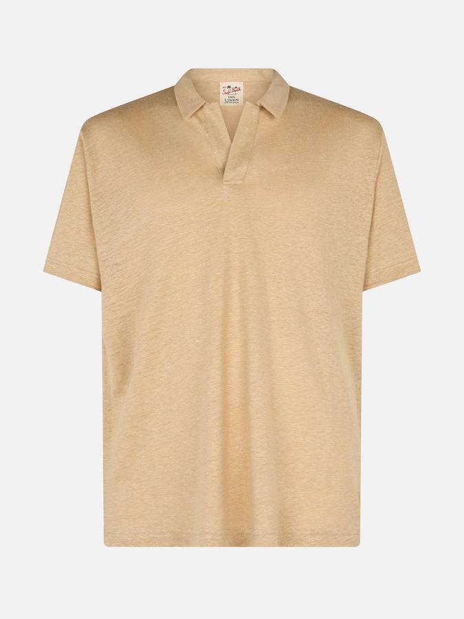 Mc2 Saint Barth Polo da uomo in lino beige Fraser In Saldo