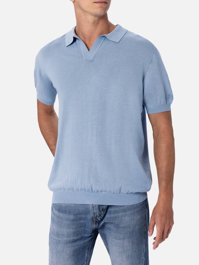 Mc2 Saint Barth Polo da uomo in maglia azzurra Sloan Nuova