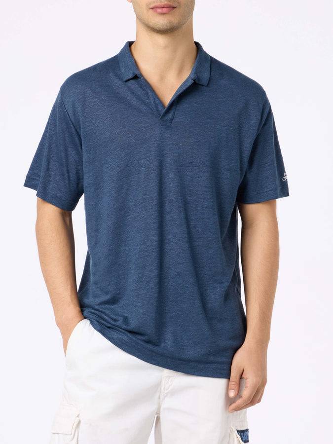 Mc2 Saint Barth Polo da uomo in lino blu navy Fraser Moda