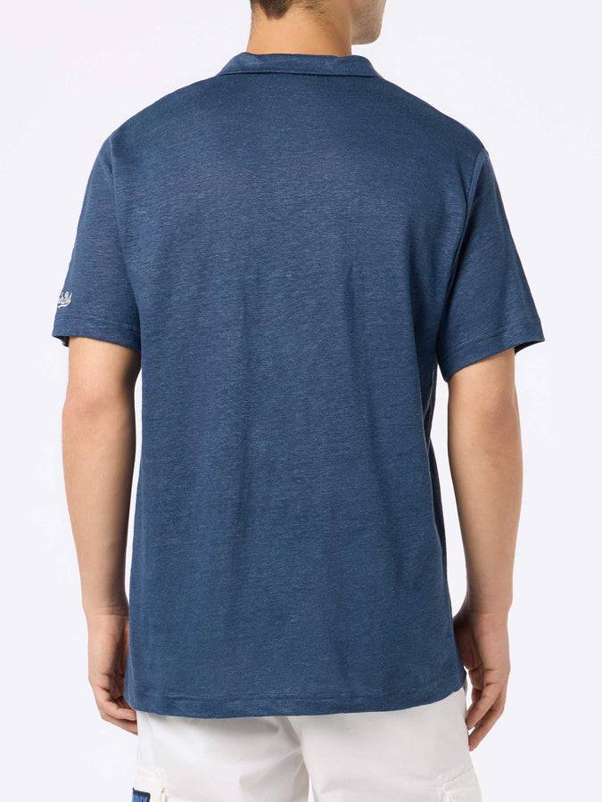 Mc2 Saint Barth Polo da uomo in lino blu navy Fraser Moda
