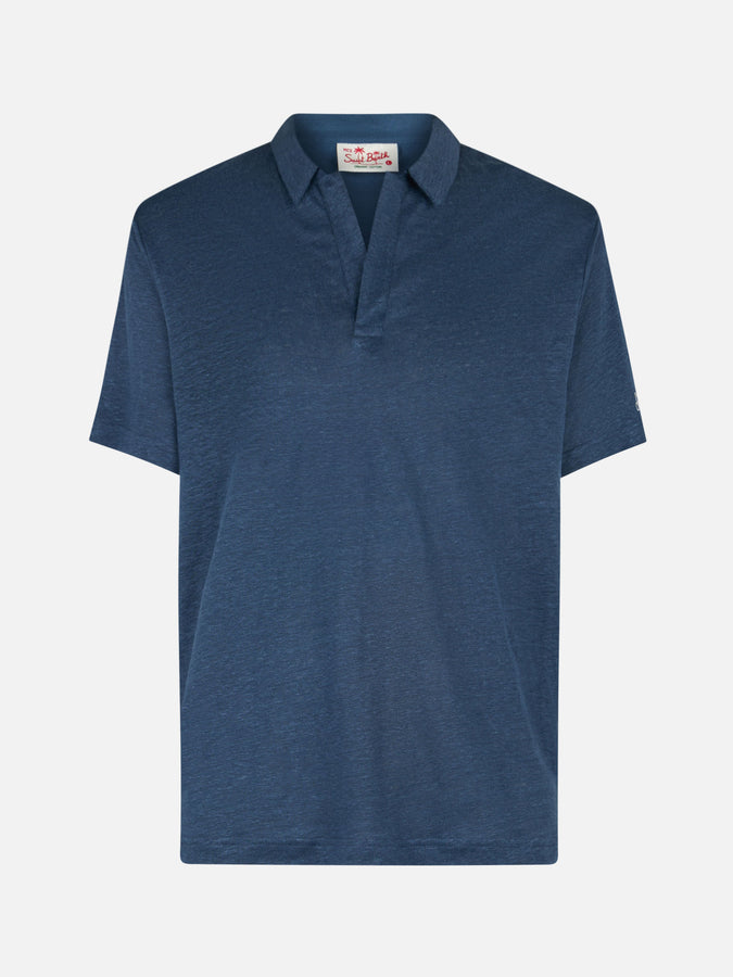 Mc2 Saint Barth Polo da uomo in lino blu navy Fraser Moda