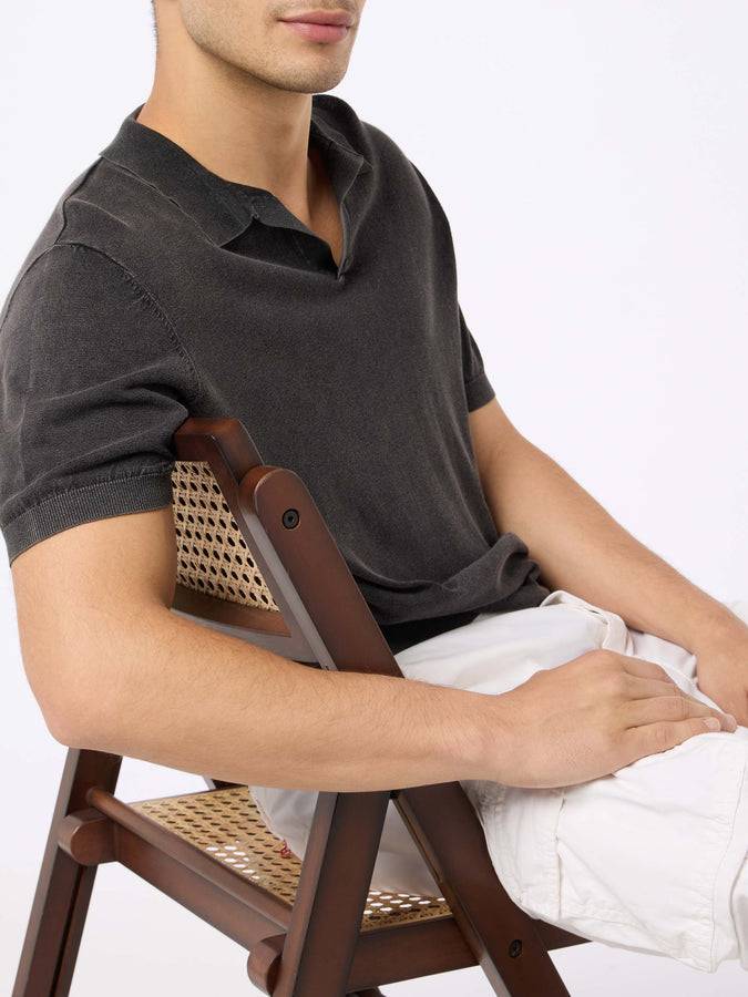 Mc2 Saint Barth Polo da uomo Sloan in maglia nera con effetto trattamento vintage Sconto di tempo limitato