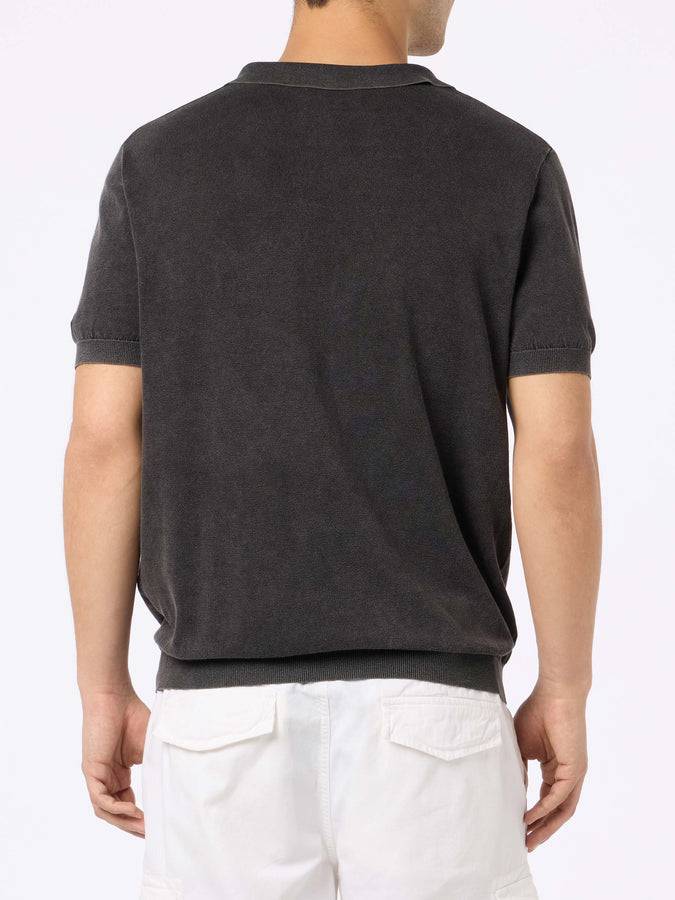 Mc2 Saint Barth Polo da uomo Sloan in maglia nera con effetto trattamento vintage Sconto di tempo limitato