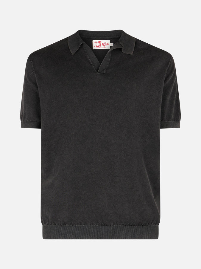 Mc2 Saint Barth Polo da uomo Sloan in maglia nera con effetto trattamento vintage Sconto di tempo limitato