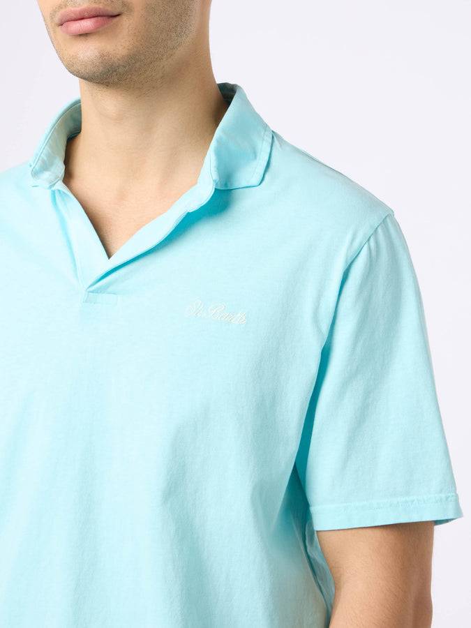 Mc2 Saint Barth Polo da uomo Brighton in jersey di cotone verde acqua Negozio online di fabbrica