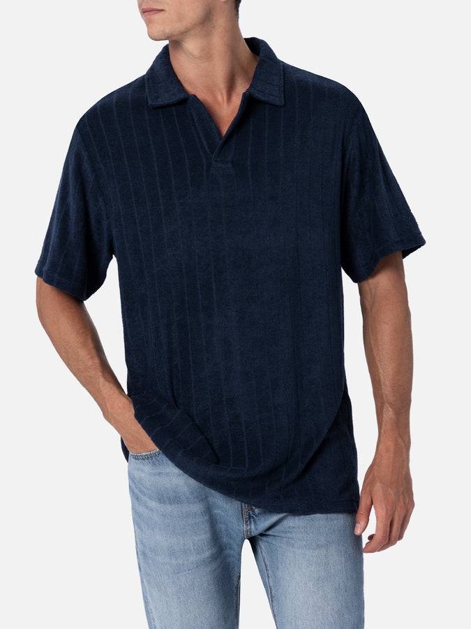 Mc2 Saint Barth Polo da uomo in spugna blu a costine Jeremy Fornitura limitata