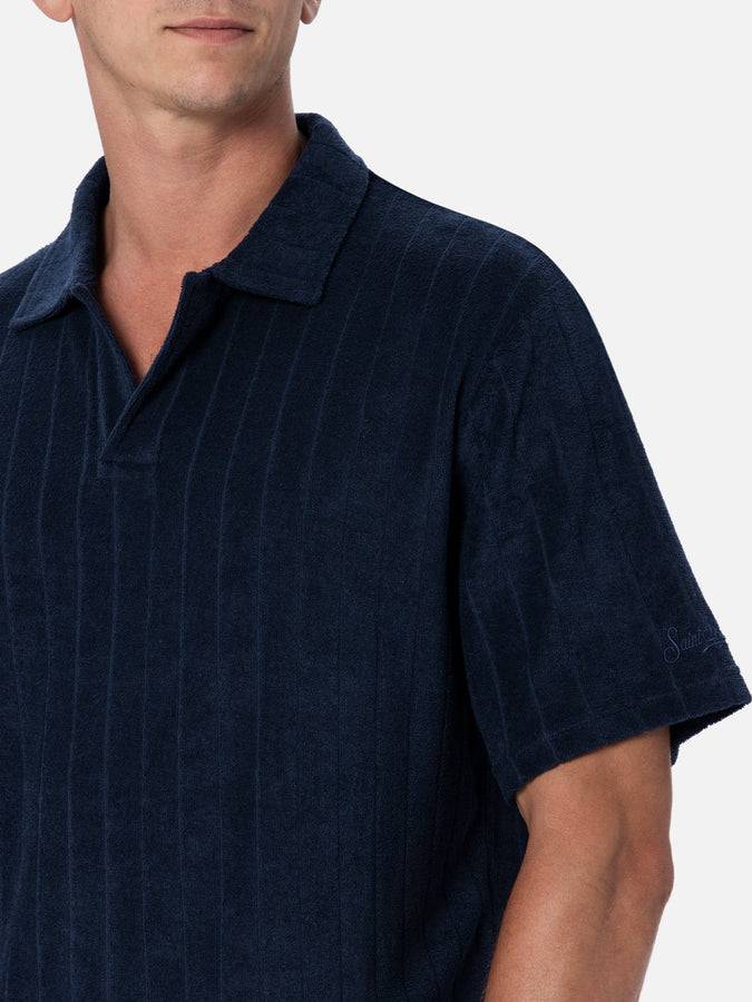 Mc2 Saint Barth Polo da uomo in spugna blu a costine Jeremy Fornitura limitata