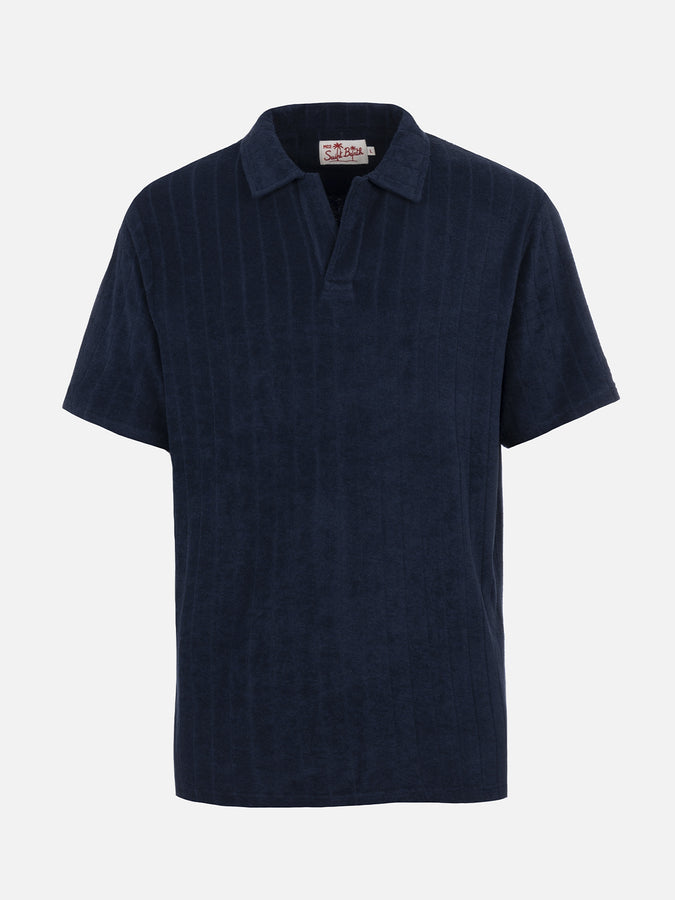 Mc2 Saint Barth Polo da uomo in spugna blu a costine Jeremy Fornitura limitata