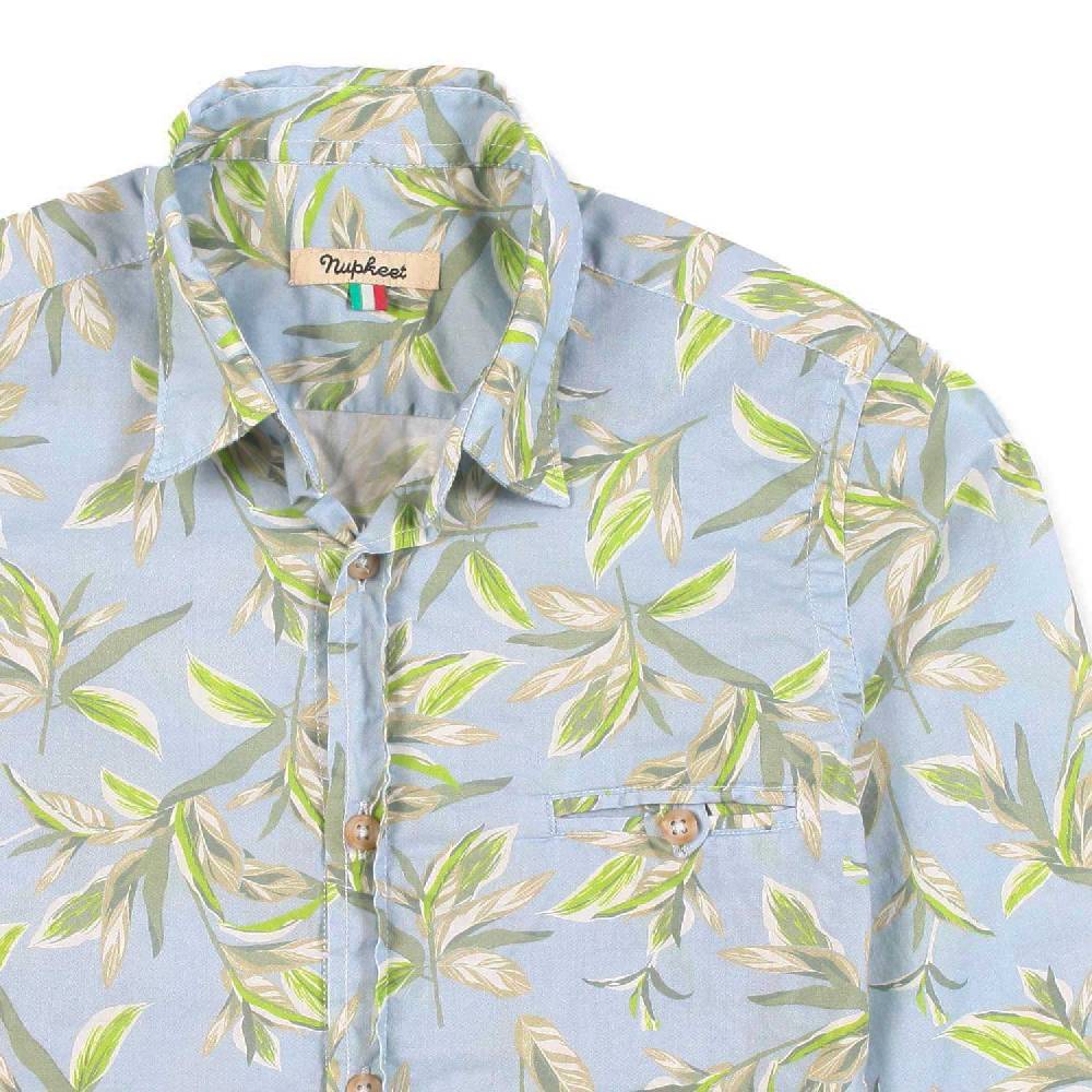 Nupkeet Camicia azzurra con stampa foglie Ravenna Italy