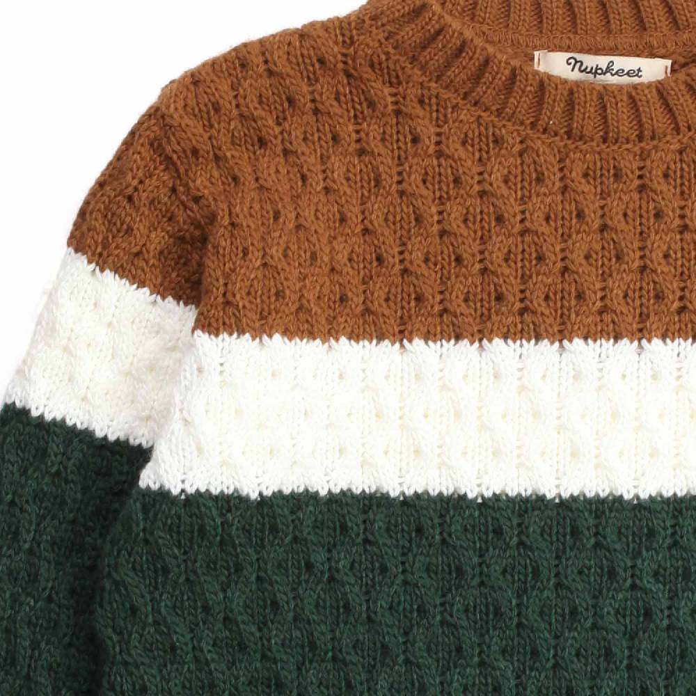 Nupkeet Piccione verde – Pullover in tricot tricolore Pezzi Unici