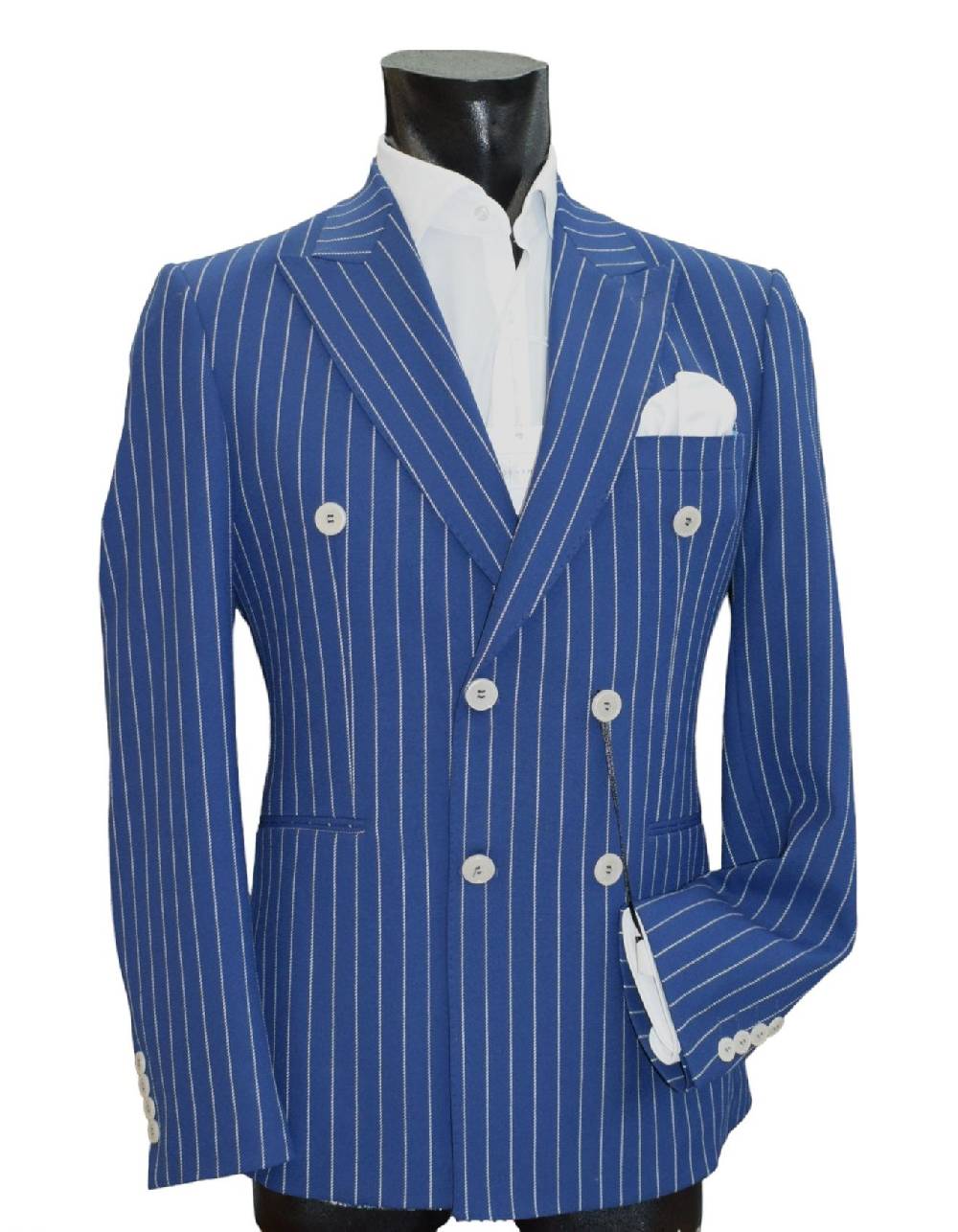 Musani Milano Cerimonia Abito musani bluette gessato a doppio petto slim fit Hotsell