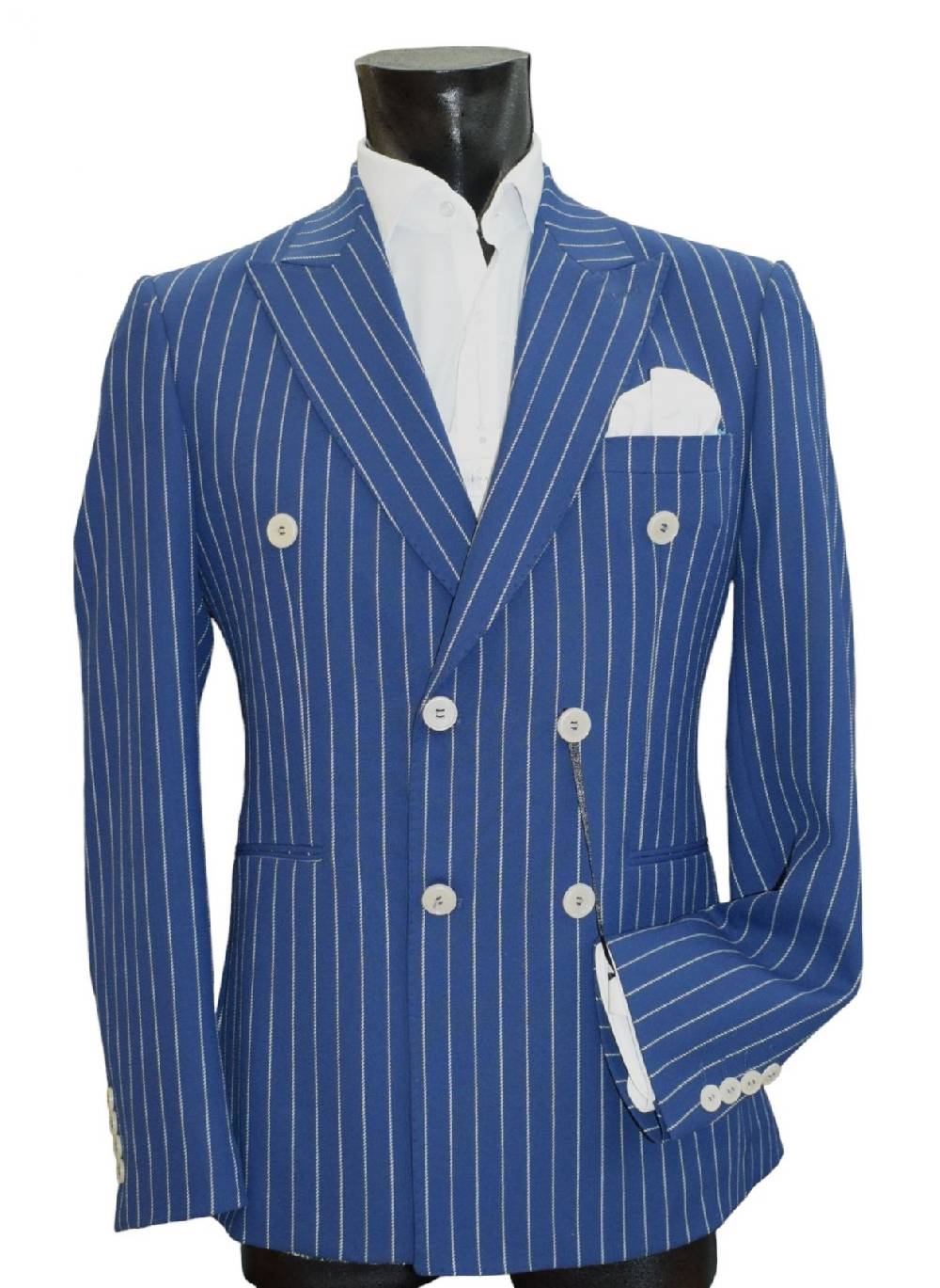 Musani Milano Cerimonia Abito musani bluette gessato a doppio petto slim fit Hotsell