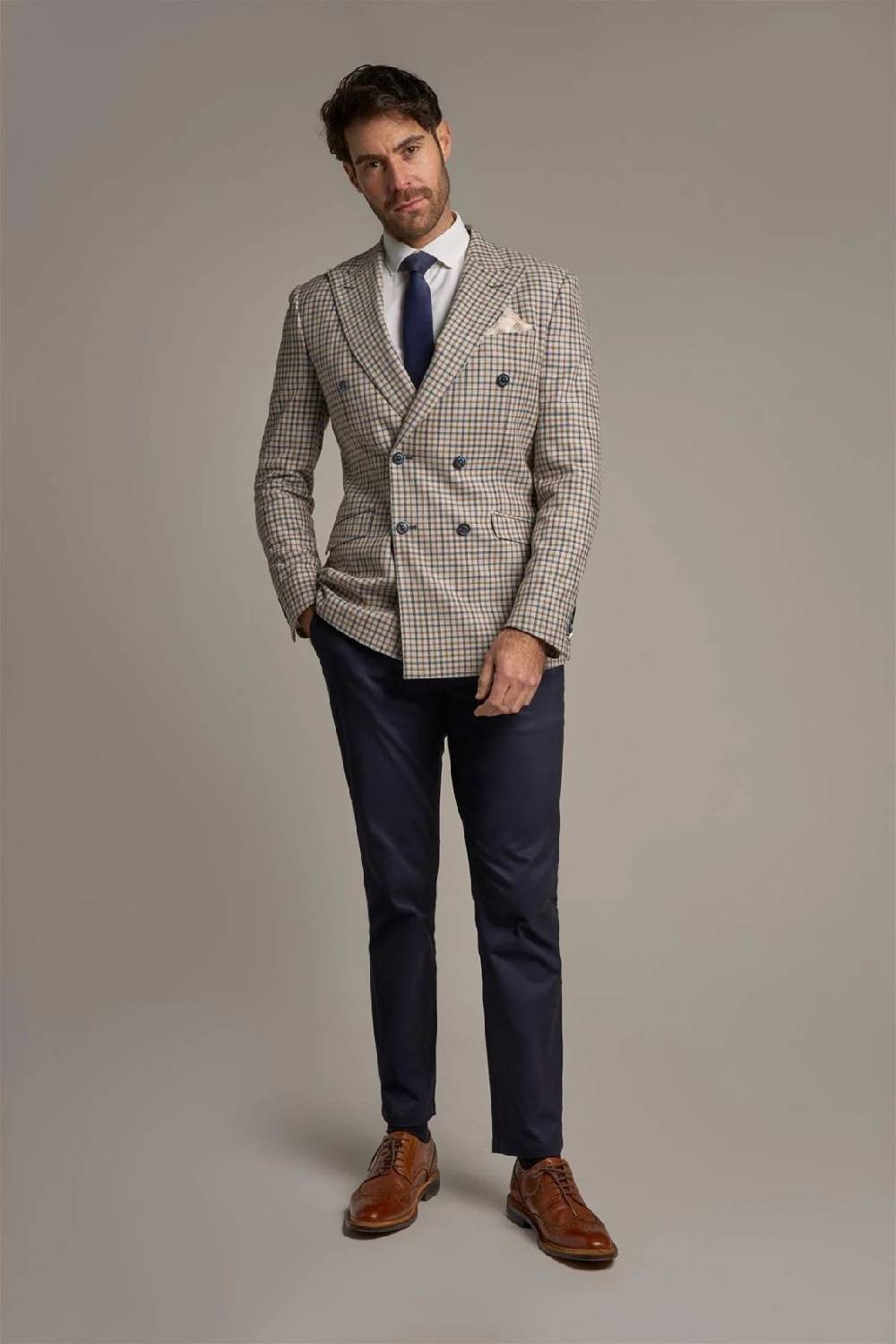 House of Cavani Giacca beige quadri cavani slim fit a doppiopetto Soddisfazione Garantita