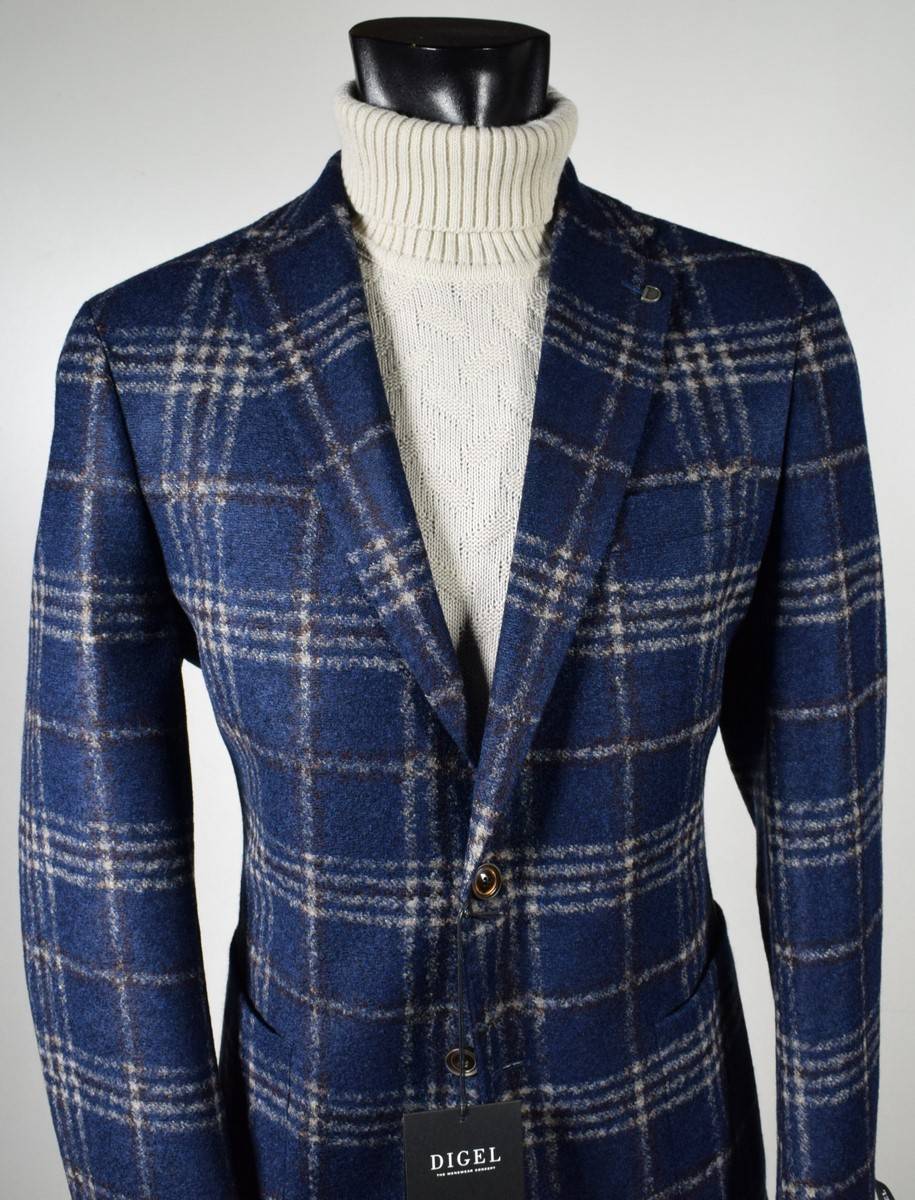 Digel Giacca blu a quadri digel in jersey sfoderata modern fit I Più Venduti