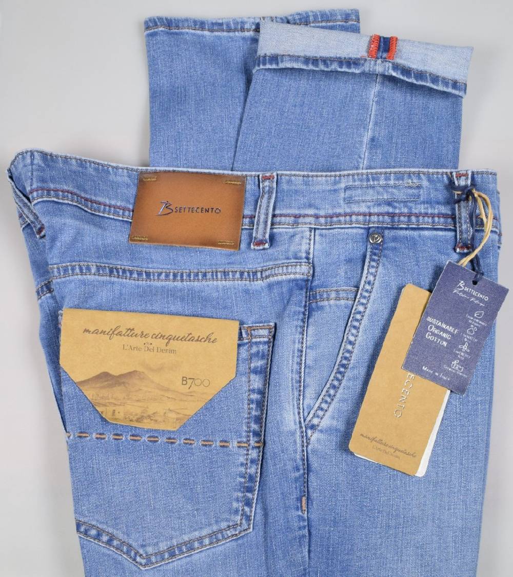 B Settecento Pantalone in denim stretch b700 slim fit lavaggio chiaro Qualità