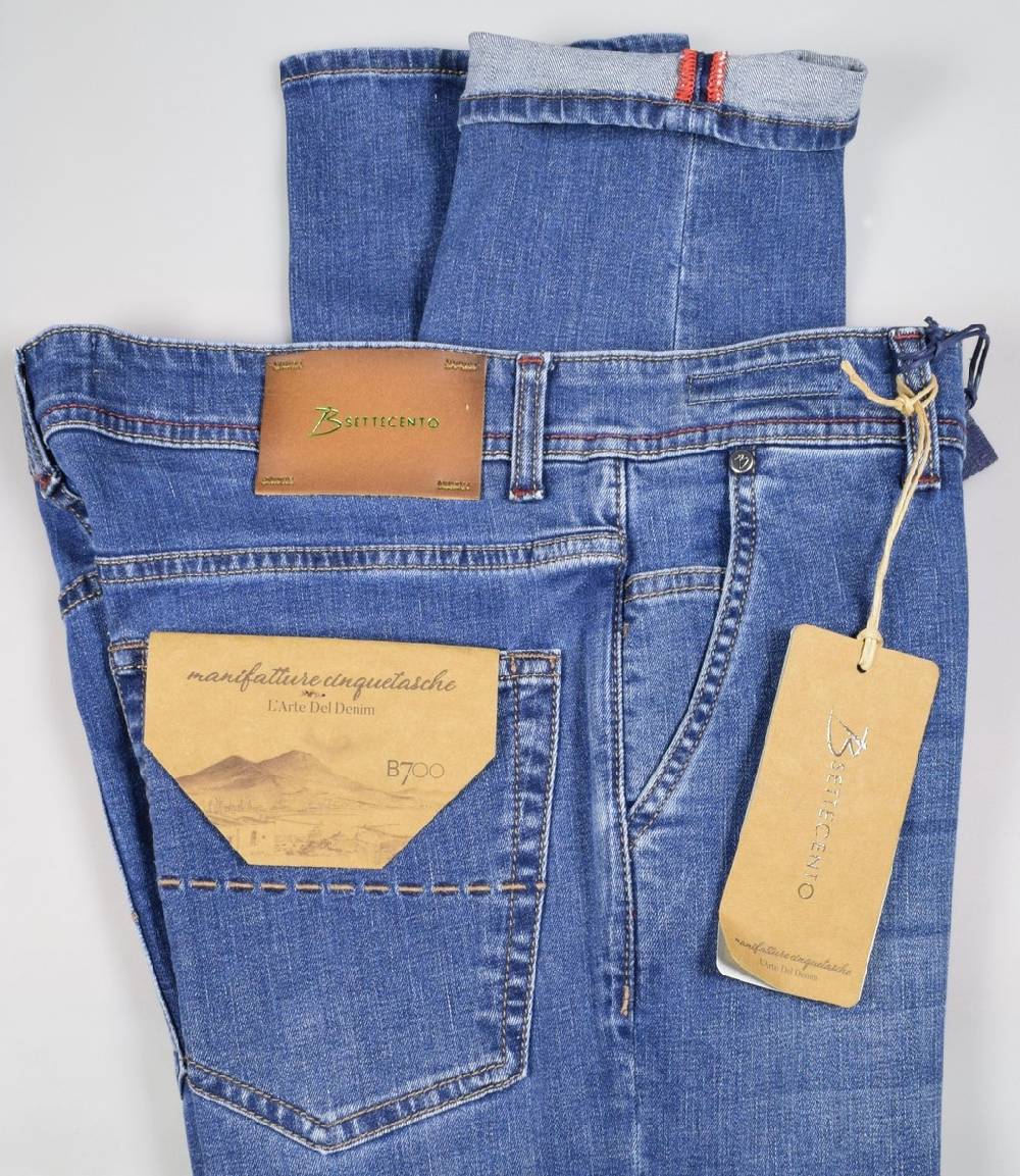 B Settecento Pantalone in denim stretch b700 slim fit lavaggio medio Vendita