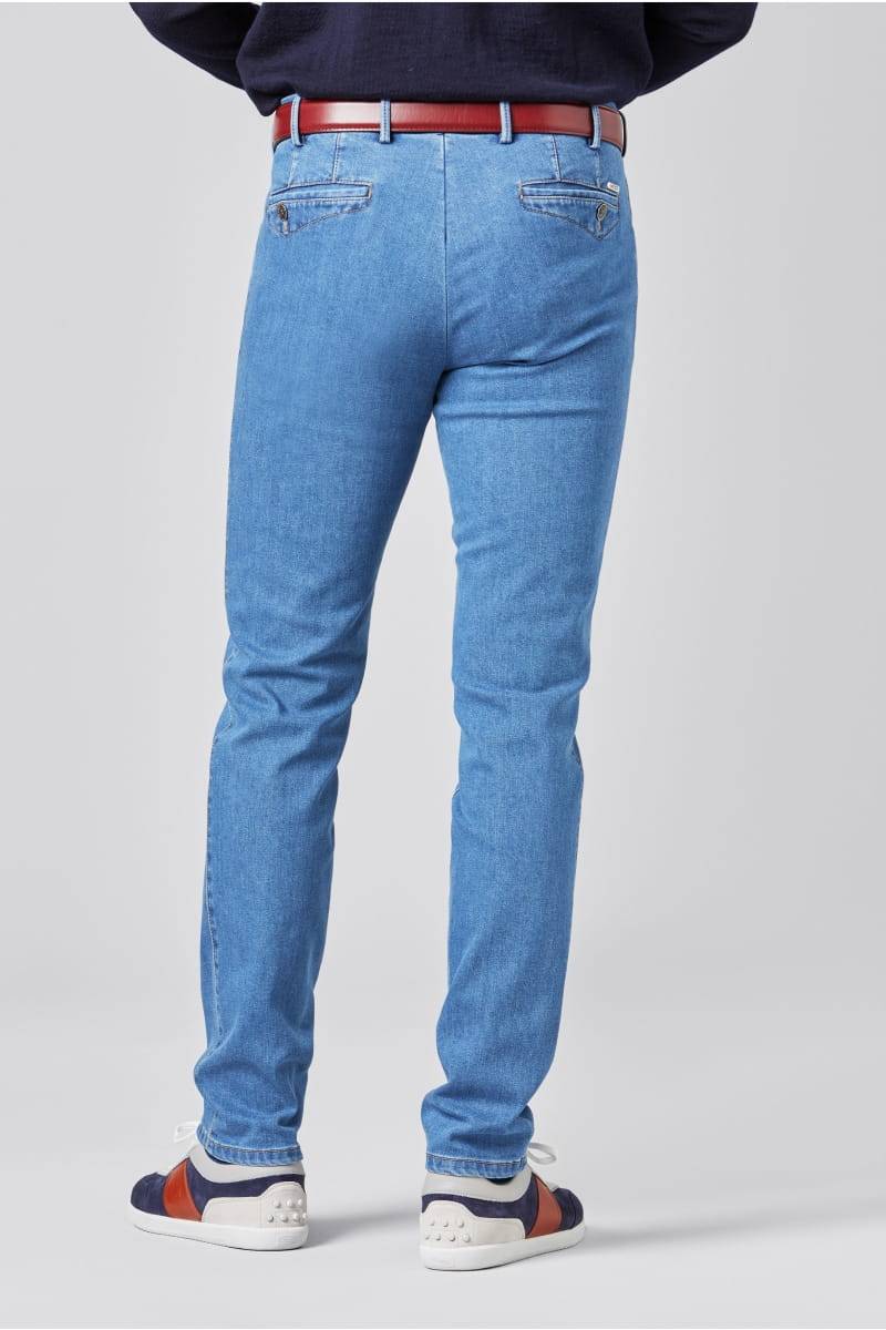 Meyer Cinque tasche in denim flex meyer blu medio stone modern fit Affare Del Giorno