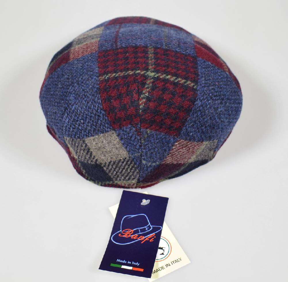 Imor di Banfi Cappello berretto imor blu a quadri in pura lana merino made in italy 2025