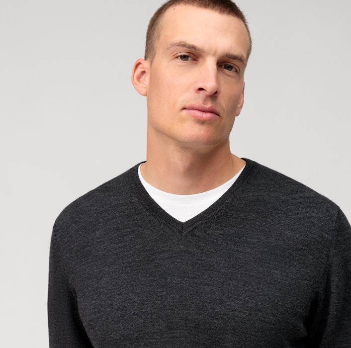 Olymp Pullover scollo a v grigio antracite olymp regular fit Convenienza