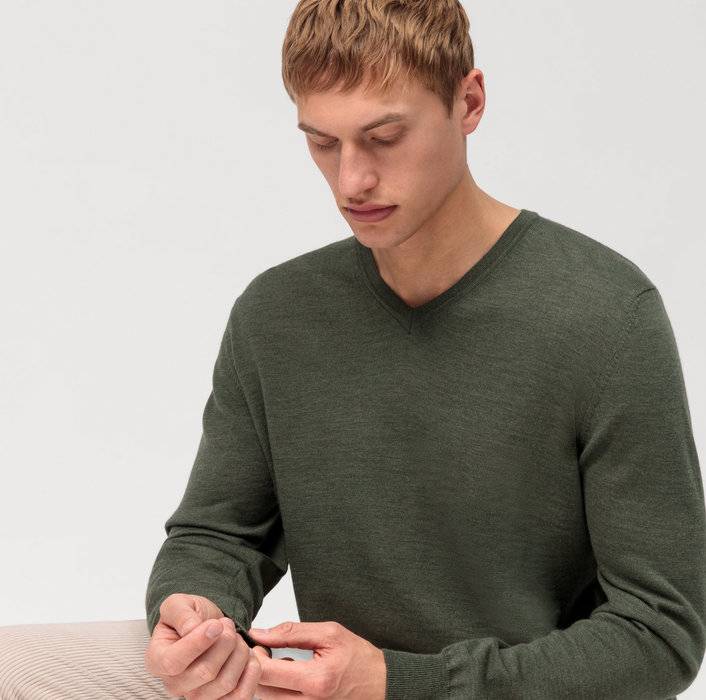 Olymp Pullover scollo a v verde olymp regular fit Novità
