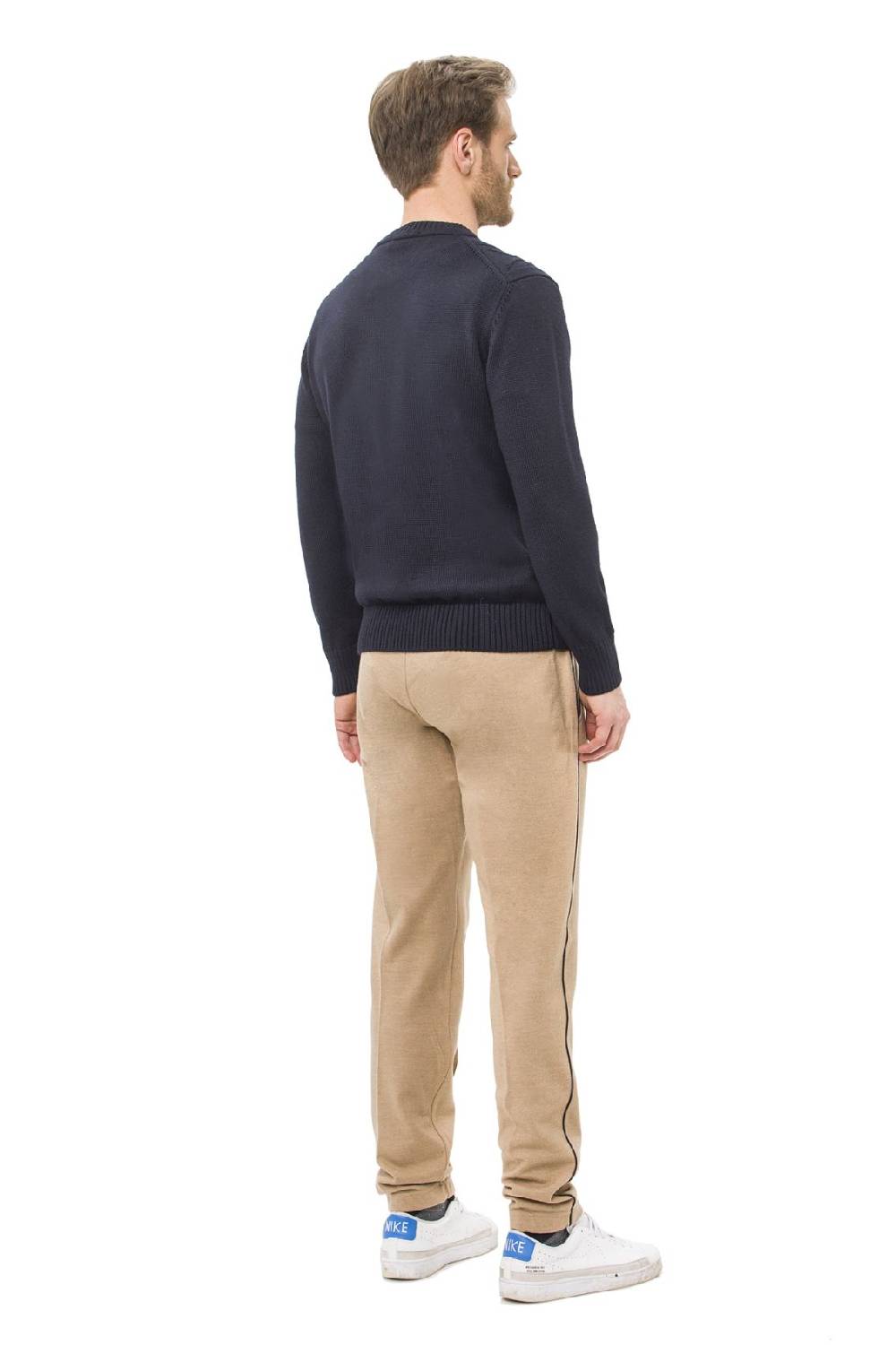 Green Coast Maglione girocollo blu a trecce green coast modern fit Economico