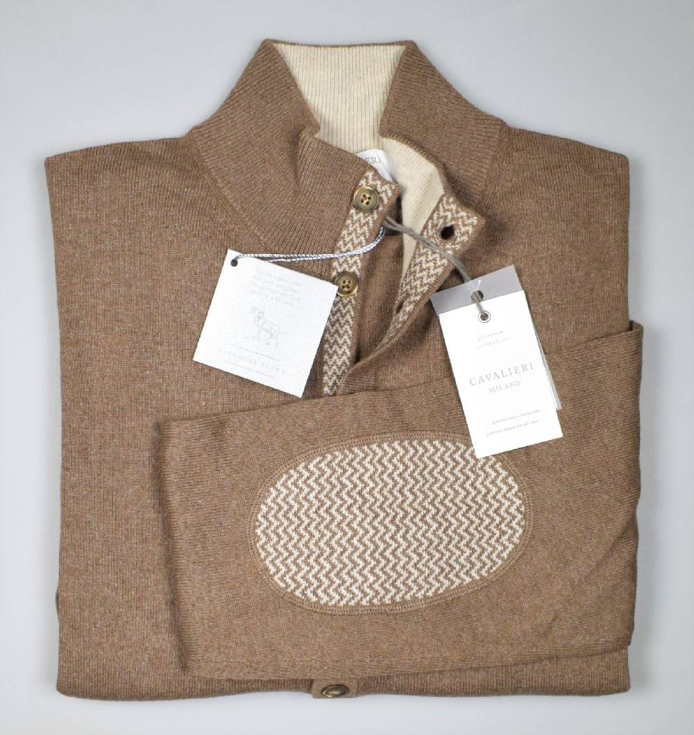 Cavalieri Milano Cardigan giacca noce con bottoni lana cashmere Vendita Economica