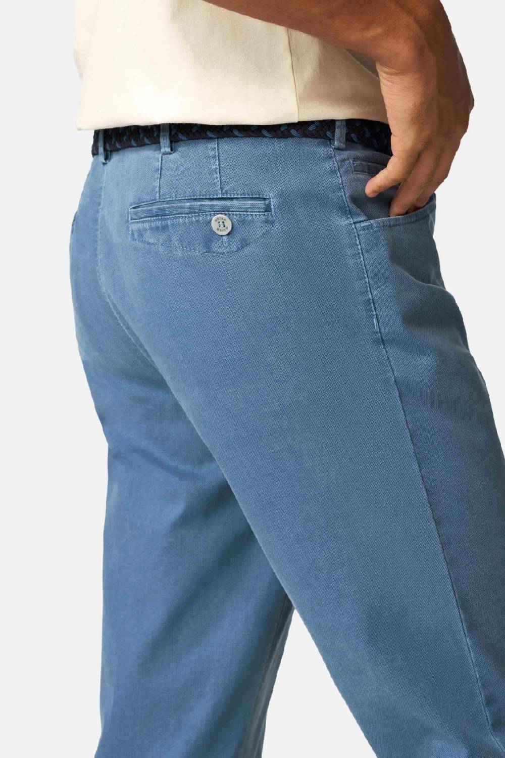 Meyer Pantalone modern fit azzurro meyer cotone microstruttura stretch Economico