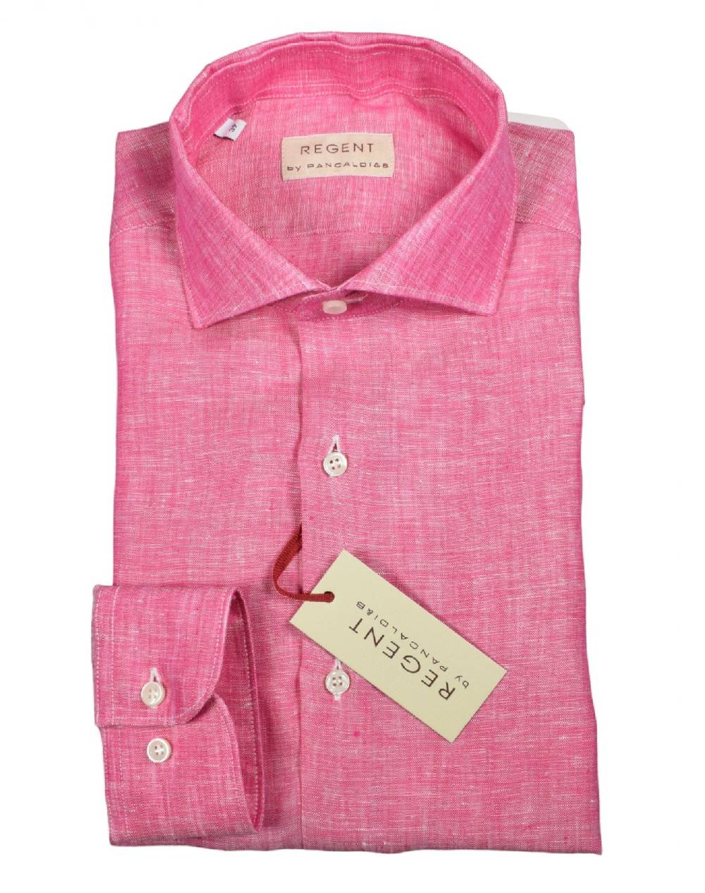 Regent by Pancaldi Camicia pancaldi corallo slim fit in puro lino collo alla francese Italia