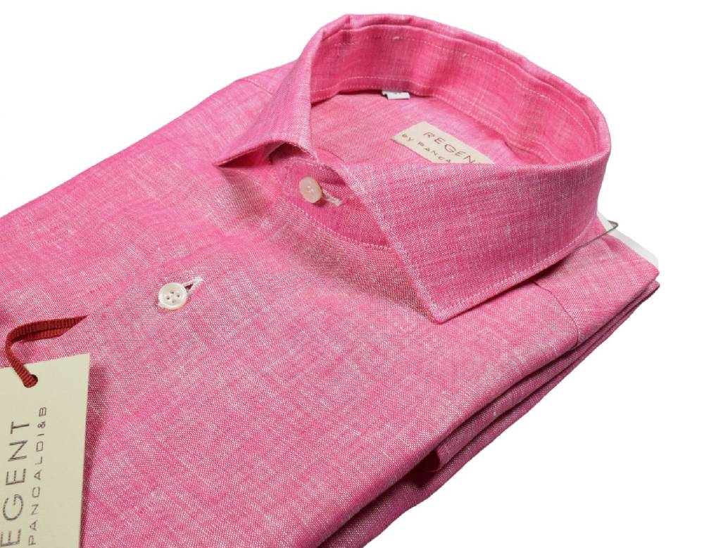 Regent by Pancaldi Camicia pancaldi corallo slim fit in puro lino collo alla francese Italia