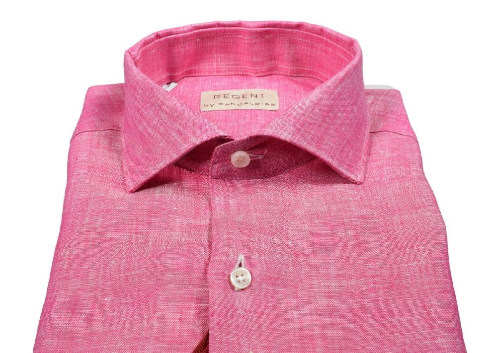 Regent by Pancaldi Camicia pancaldi corallo slim fit in puro lino collo alla francese Italia