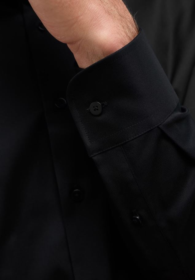 Eterna Camicia nera eterna slim fit collo francese cotone cover Spedizione Gratuita
