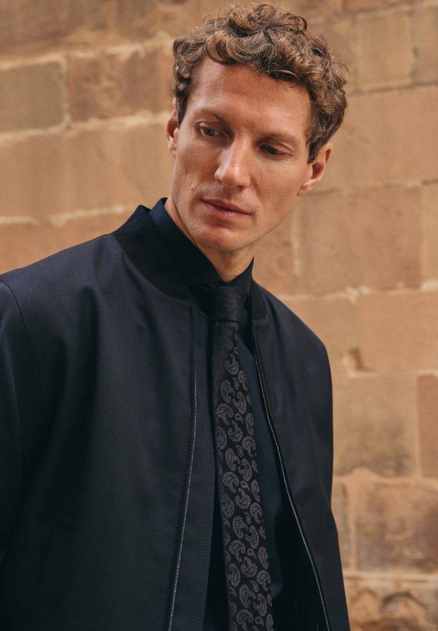 Eterna Camicia nera eterna slim fit collo francese cotone cover Spedizione Gratuita