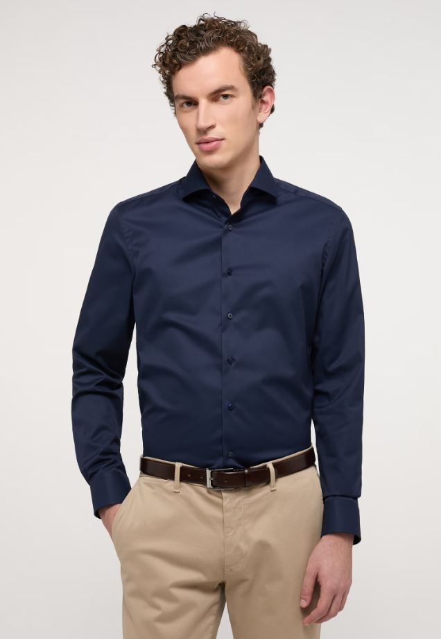 Eterna Camicia blu scuro eterna slim fit collo francese cotone cover Pezzi Unici