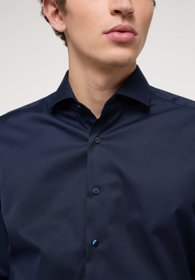 Eterna Camicia blu scuro eterna slim fit collo francese cotone cover Pezzi Unici