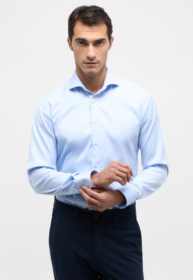 Eterna Camicia celeste eterna slim fit collo francese cotone cover Soddisfazione Garantita
