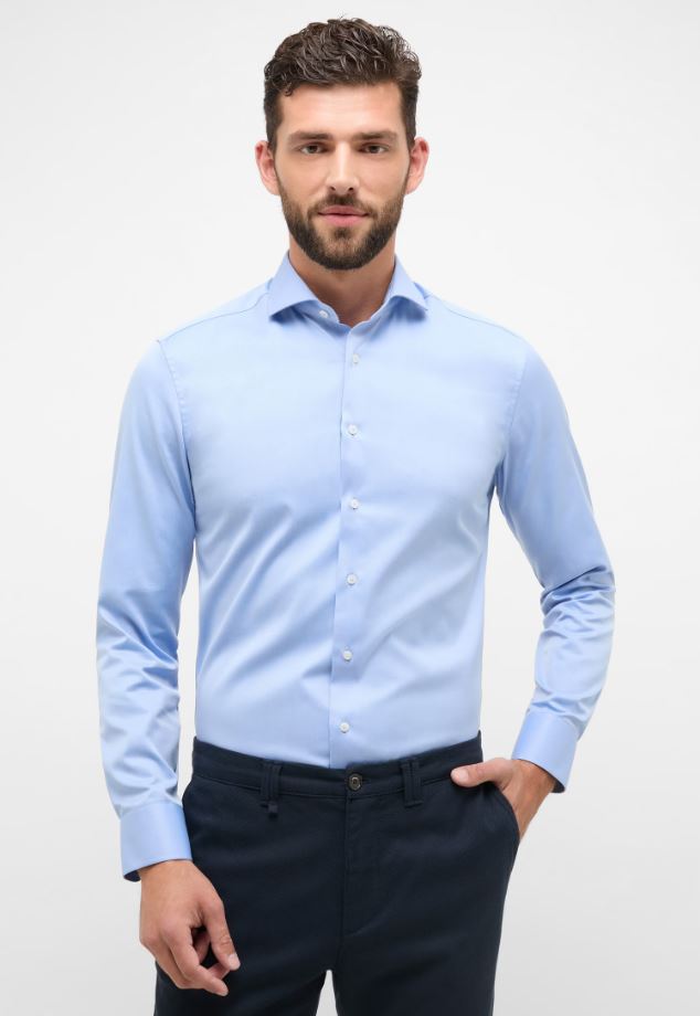 Eterna Camicia azzurra eterna slim fit collo francese cotone cover Negozi Online