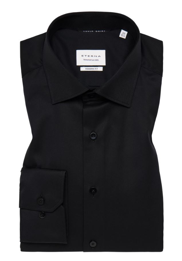 Eterna Camicia nera eterna modern fit collo classico italiano Promozione Limitata