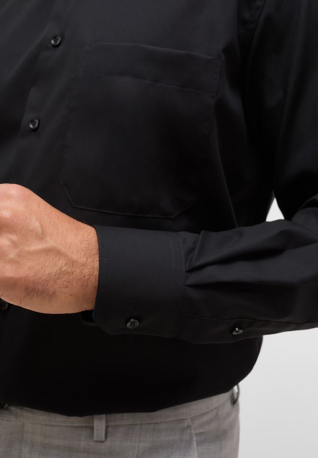 Eterna Camicia nera eterna comfort fit in popeline no stiro Presa