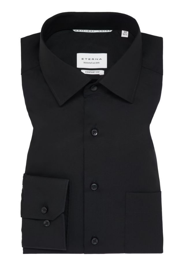 Eterna Camicia nera eterna comfort fit in popeline no stiro Presa