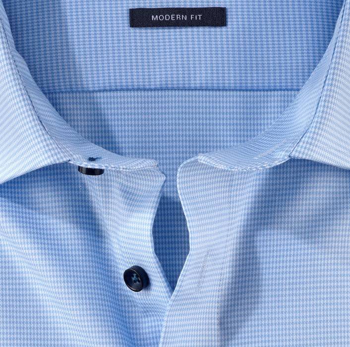 Olymp Camicia olymp a quadrettini celeste modern fit con taschino Vendita Calda