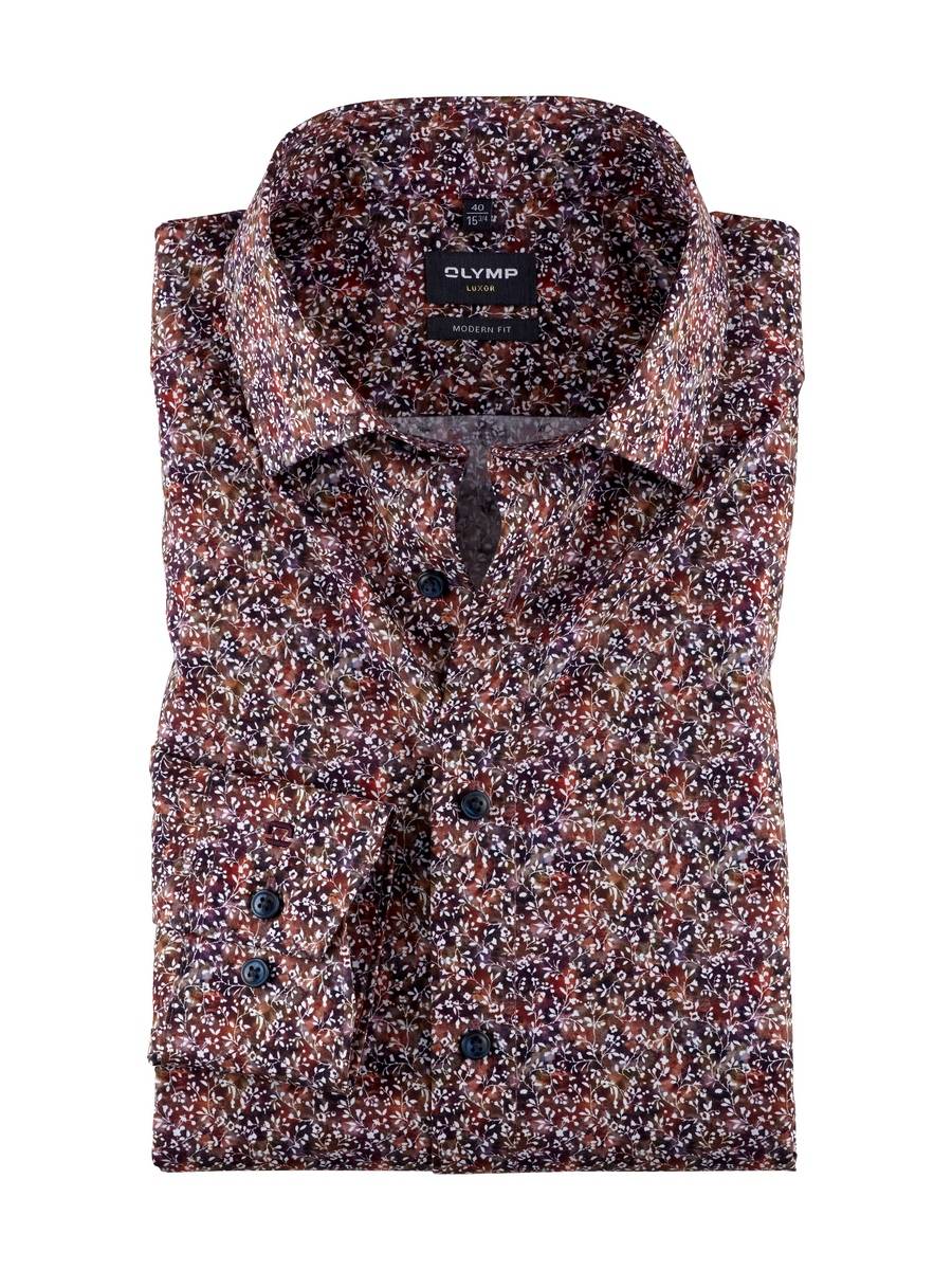 Olymp Camicia olymp fantasia floreale prugna modern fit Vendita Economica