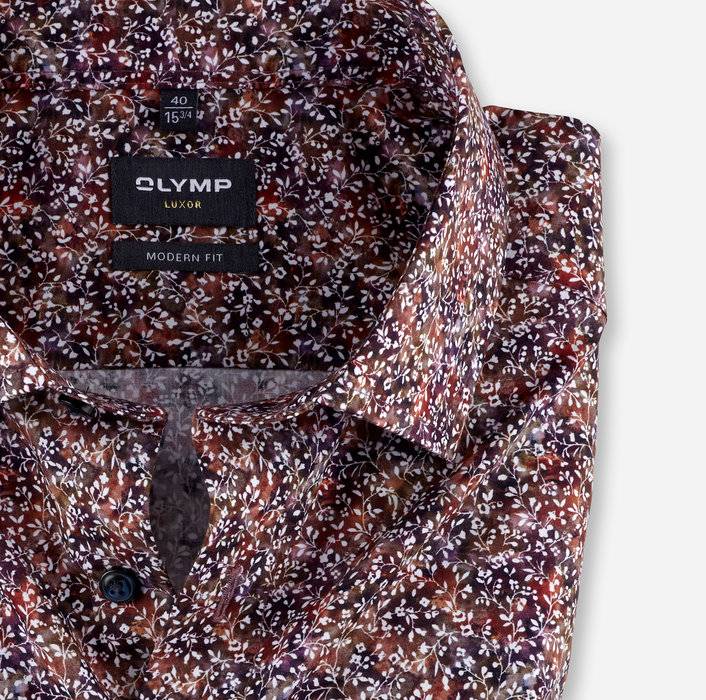 Olymp Camicia olymp fantasia floreale prugna modern fit Vendita Economica