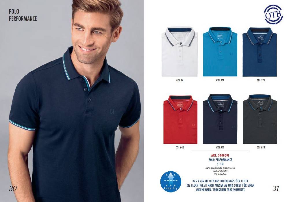 Ragman Polo blu marine in tessuto performante ragman modern fit Moda